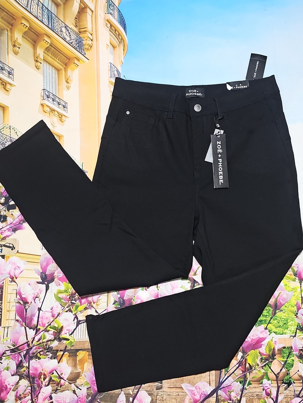 Zoe + Phoebe Black High Waist Crop Stretch Fit Pants Size 12 New